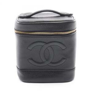 CHANEL Black Leather Logo Vanity Bag